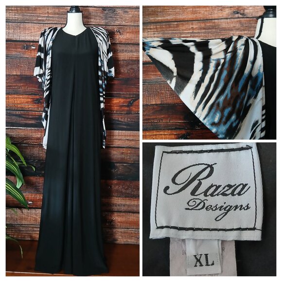 Raza Designs Vintage 80s Gown XL Unique Rare Maxi Dress Long Wing Sleeve US Made - Picture 1 of 10